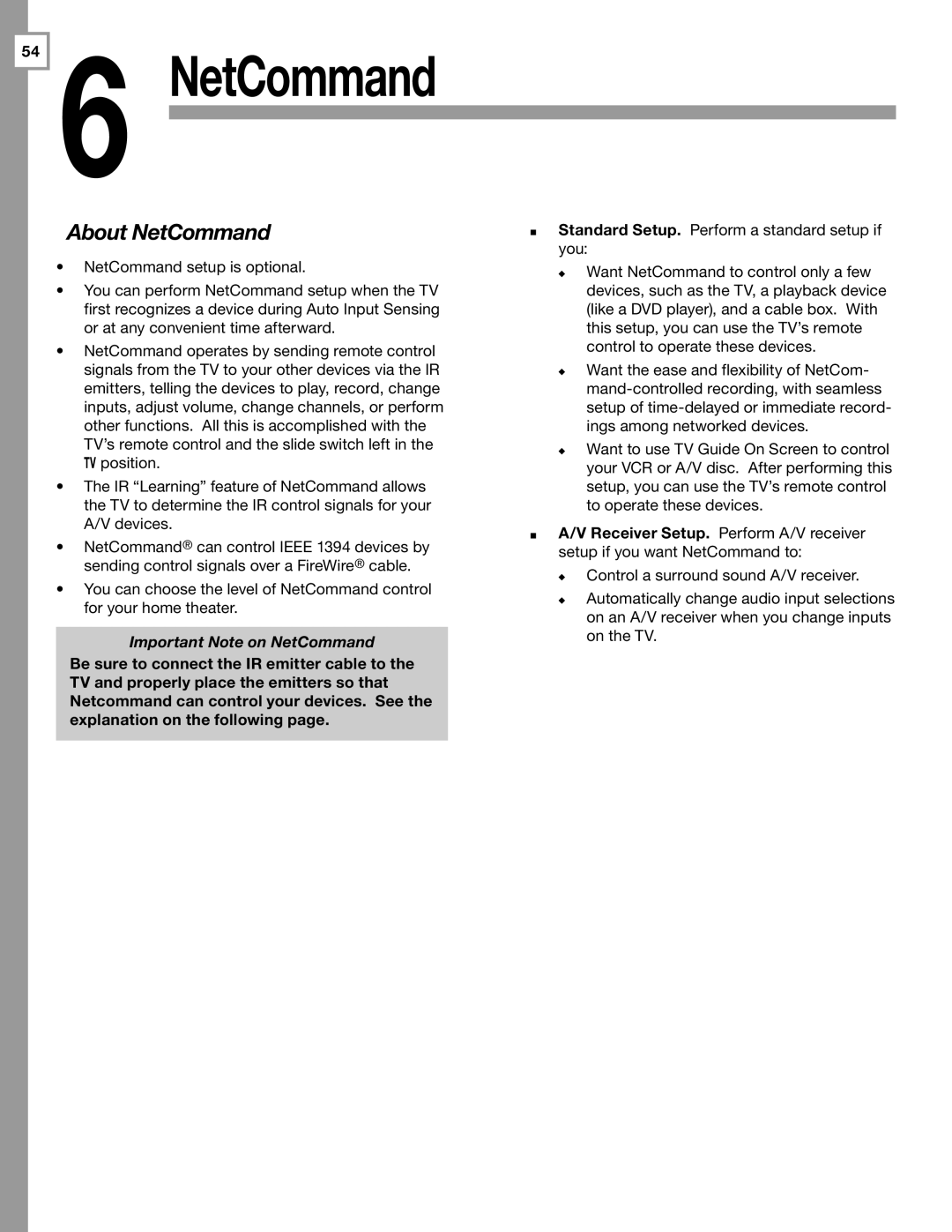 Mitsubishi Electronics WD-57833 manual About NetCommand, Important Note on NetCommand 