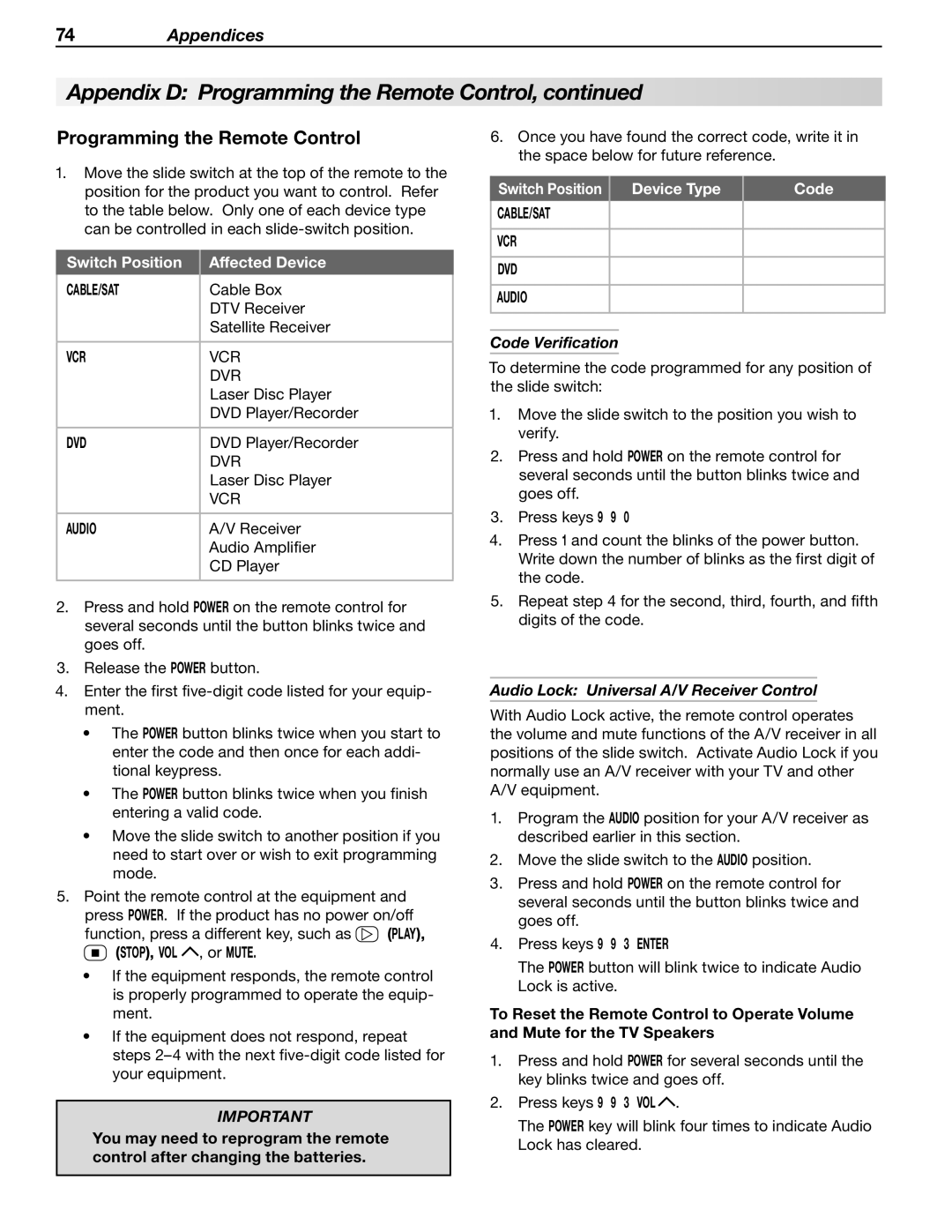 Mitsubishi Electronics WD-57833 manual Programming the Remote Control, Code Verification 