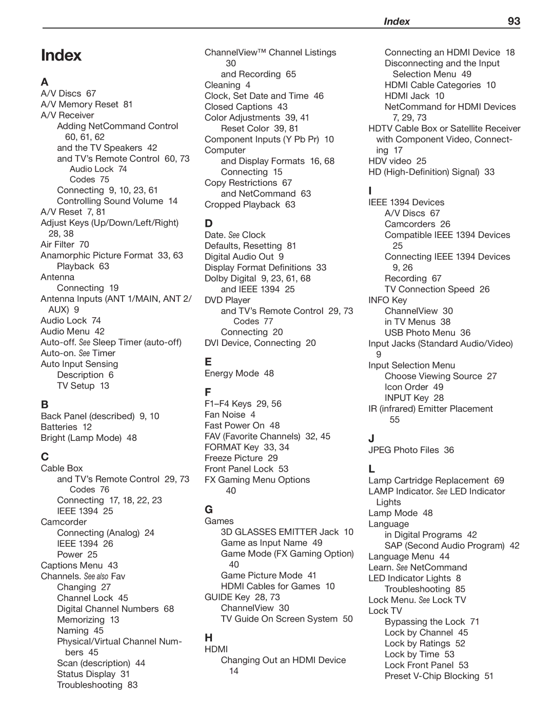 Mitsubishi Electronics WD-57833 manual Index 