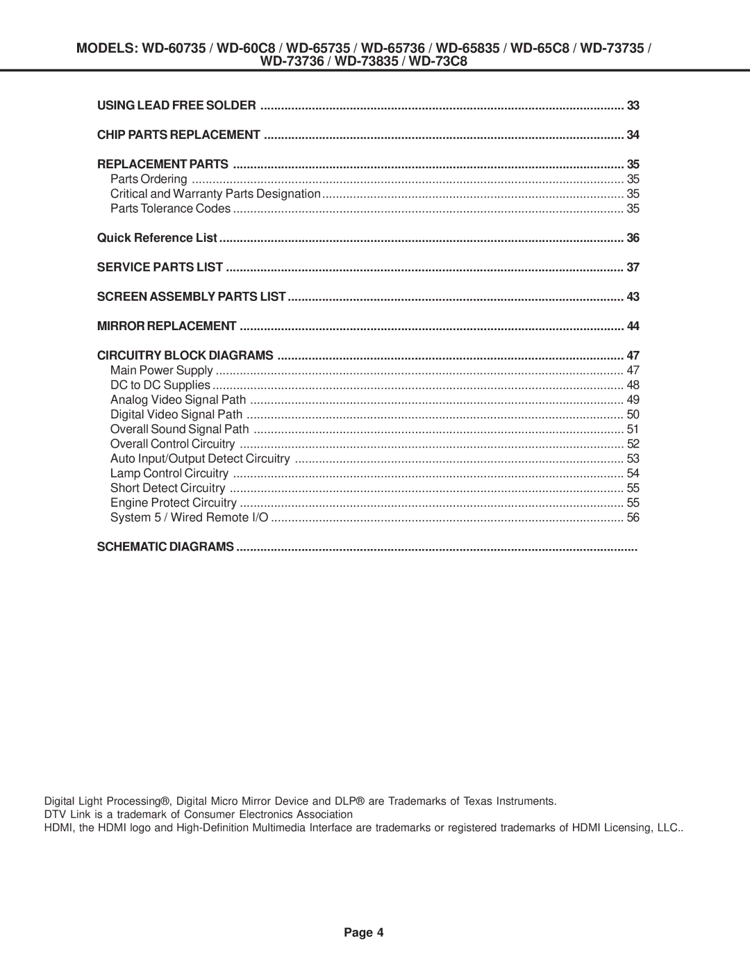 Mitsubishi Electronics WD-60C8, WD-52527, WD-65C8, WD-73C8 specifications Schematic Diagrams 