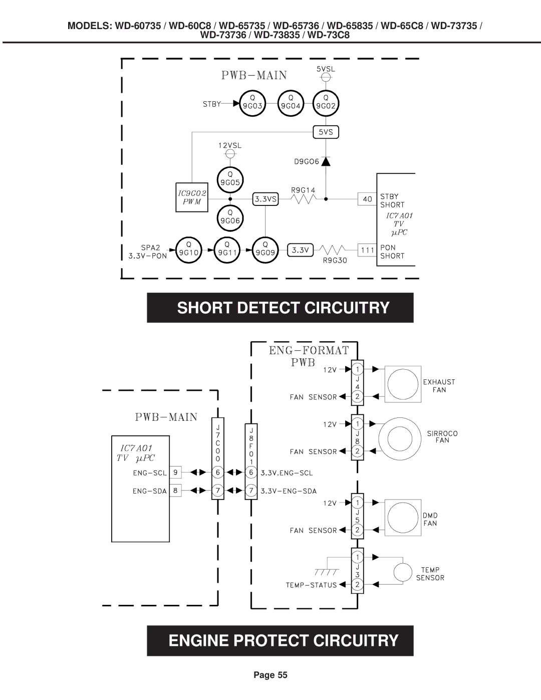 Mitsubishi Electronics WD-73C8, WD-60C8, WD-52527, WD-65C8 specifications Short Detect Circuitry Engine Protect Circuitry 