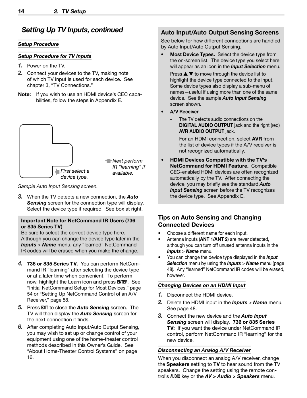 Mitsubishi Electronics WD-60C8 Auto Input/Auto Output Sensing Screens, Tips on Auto Sensing and Changing Connected Devices 