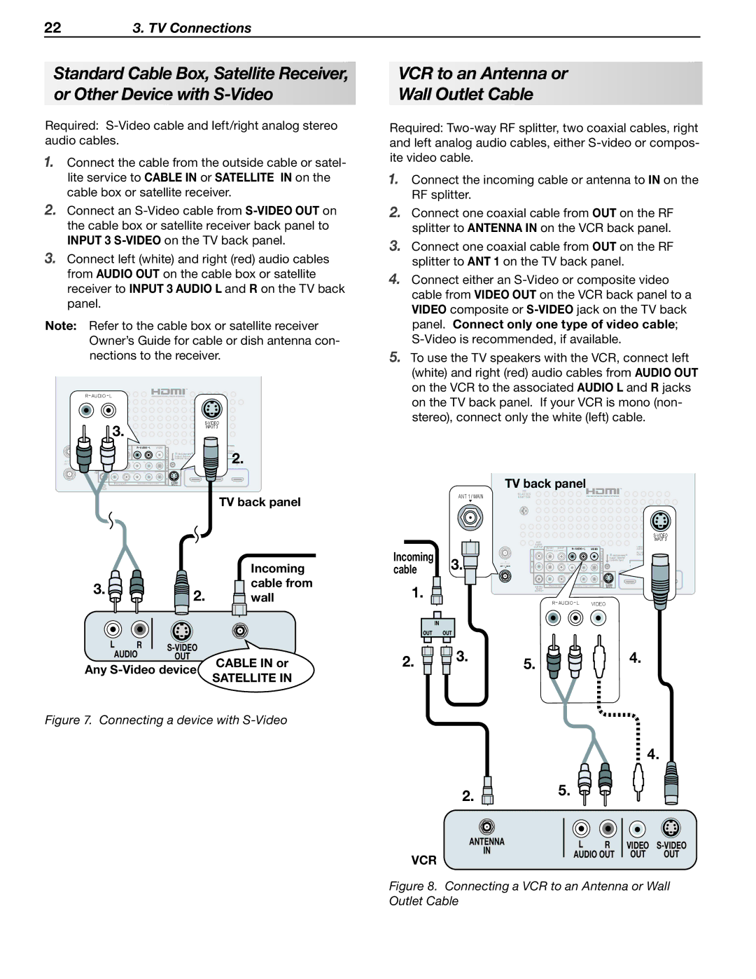 Mitsubishi Electronics WD-60C8 manual VCR to an Antenna or Wall Outlet Cable, 57CBDLQBOFM ODPNJOH DBCMFGSPN Xbmm, Vcr 