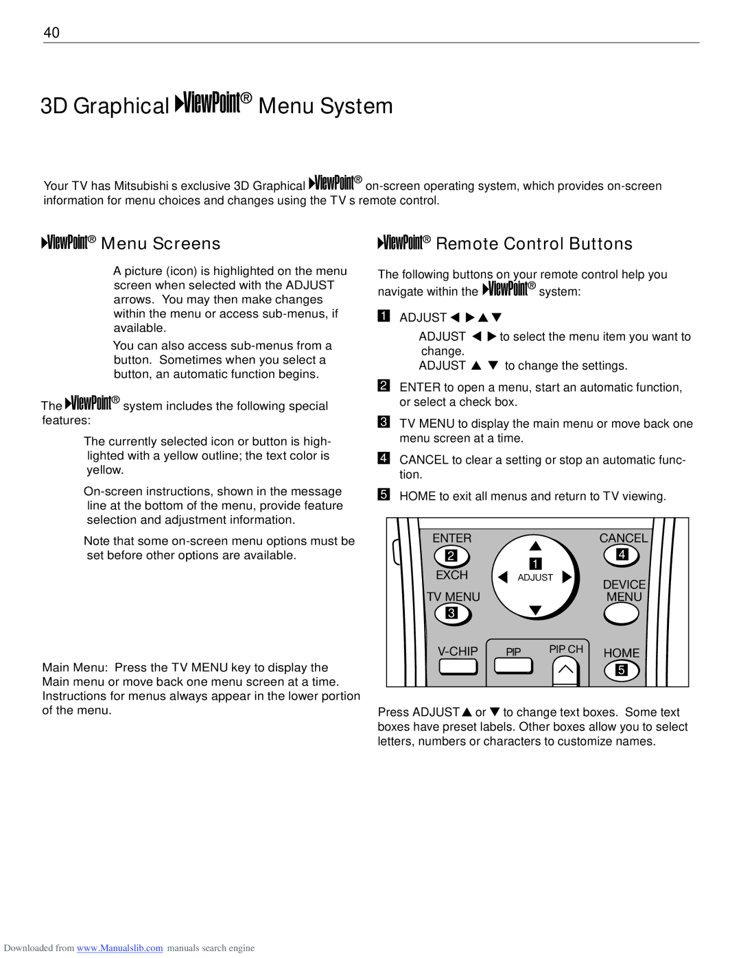 Mitsubishi Electronics WD-62526 manual 3D Graphical Menu System, Remote Control Buttons 