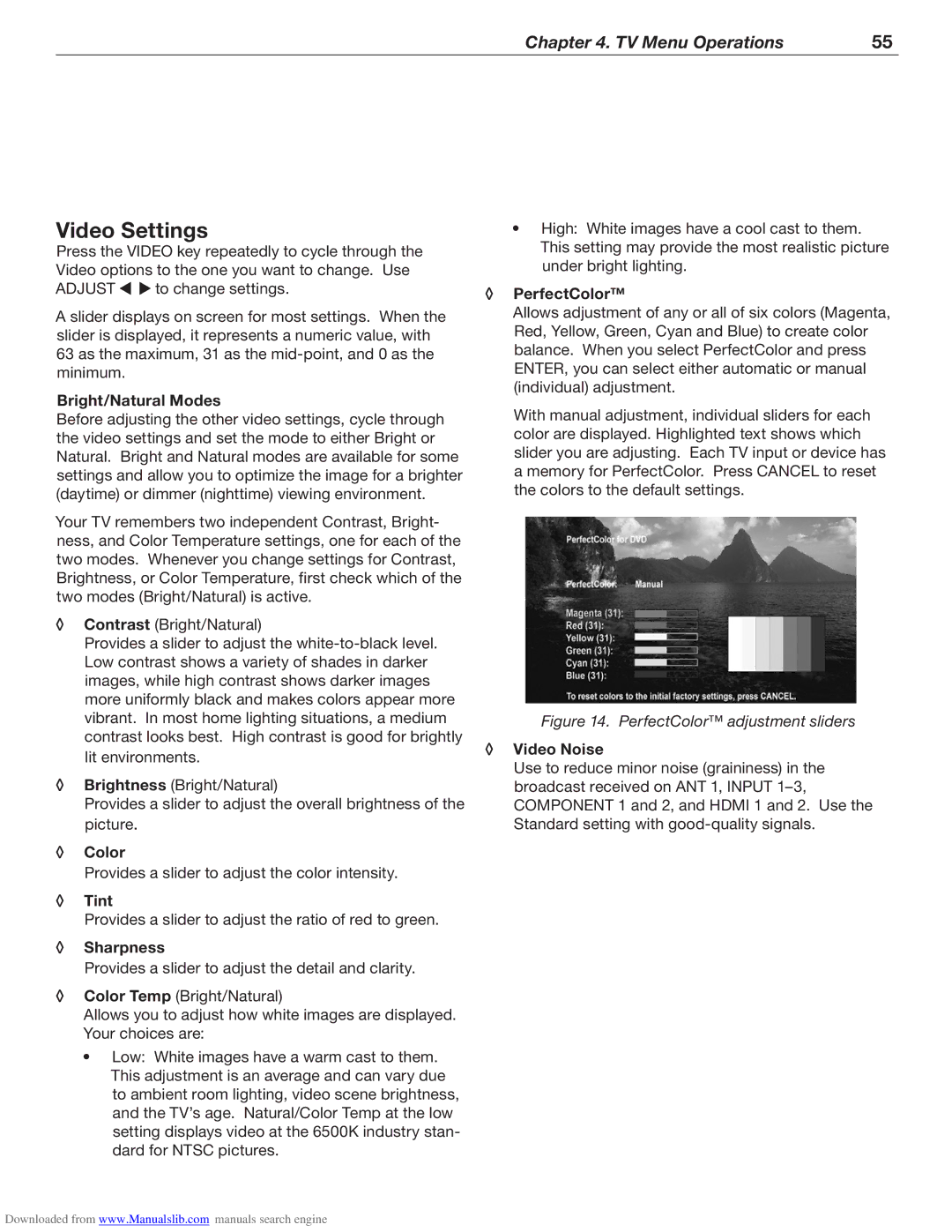 Mitsubishi Electronics WD-62526 manual Video Settings 