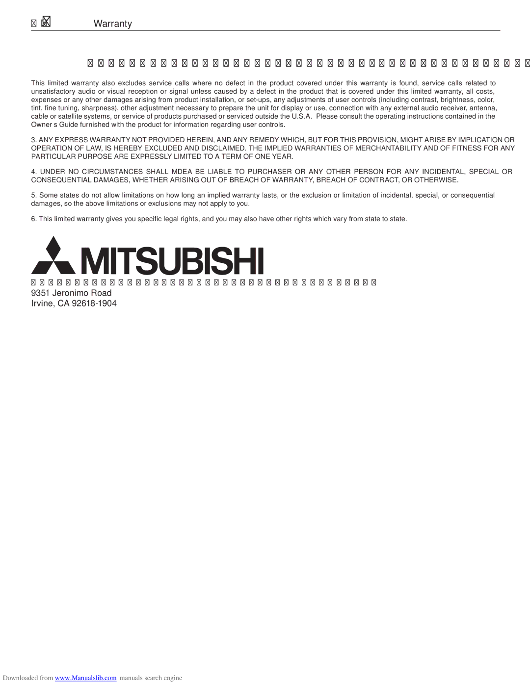 Mitsubishi Electronics WD-62526 manual Mitsubishi LCD Rear Projection Television Limited Warranty 