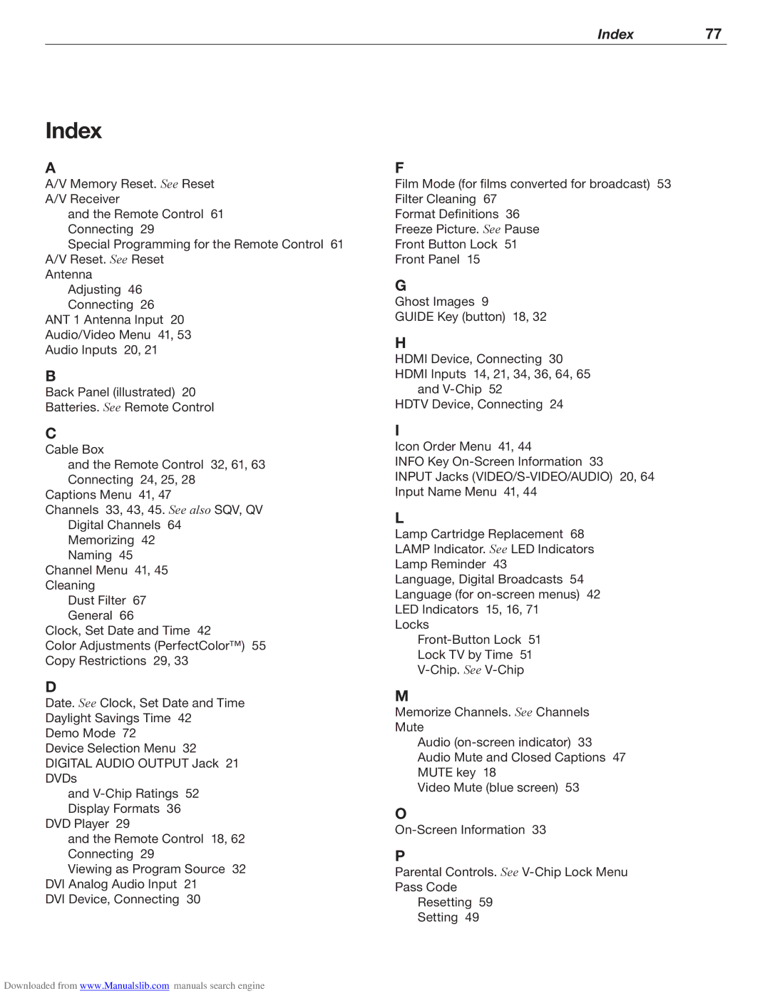 Mitsubishi Electronics WD-62526 manual Index 