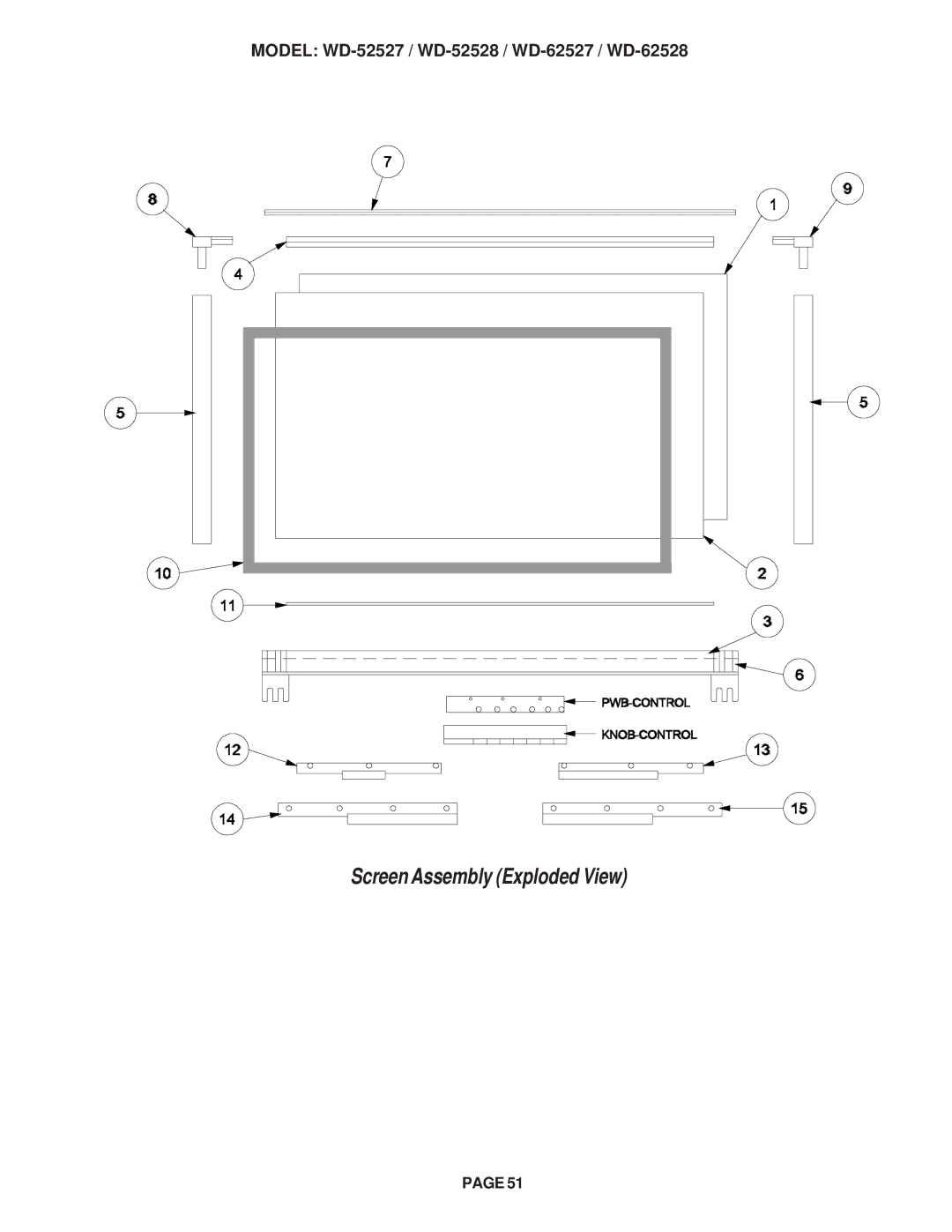 Mitsubishi Electronics WD-62527, WD-62528, WD-52528 specifications Screen Assembly Exploded View 