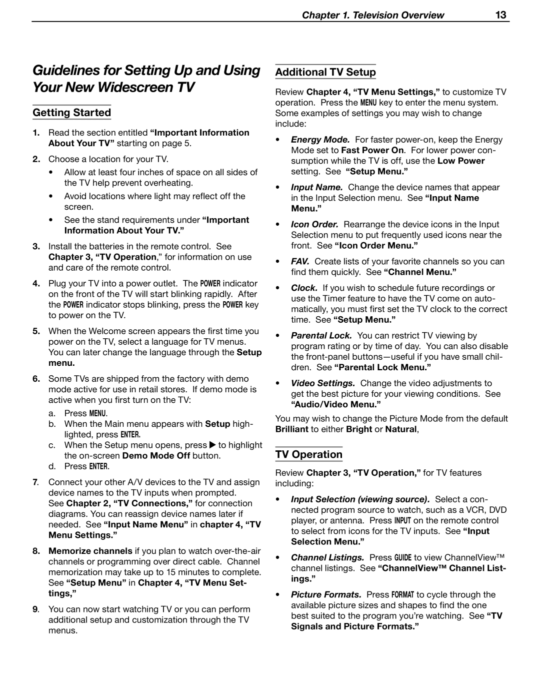 Mitsubishi Electronics WD-62530 Guidelines for Setting Up and Using Your New Widescreen TV, Getting Started, TV Operation 