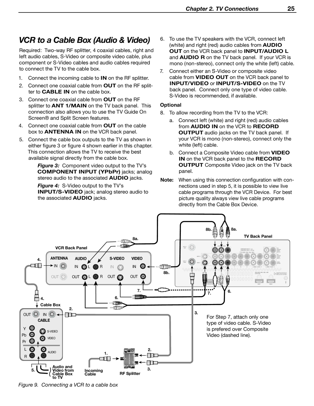 Mitsubishi Electronics WD-62530 manual VCR to a Cable Box Audio & Video, Connecting a VCR to a cable box 