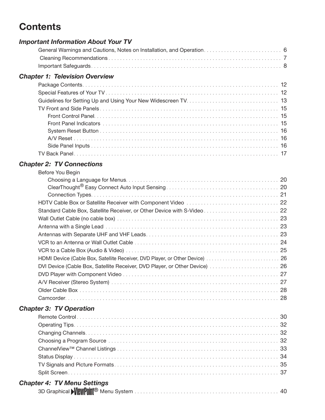 Mitsubishi Electronics WD-62530 manual Contents 