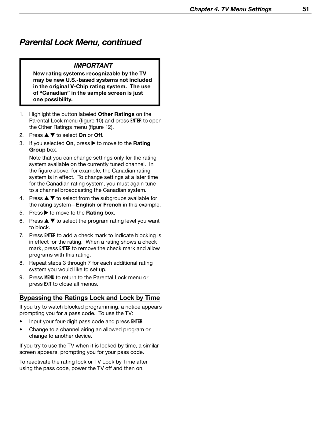 Mitsubishi Electronics WD-62530 manual Bypassing the Ratings Lock and Lock by Time 