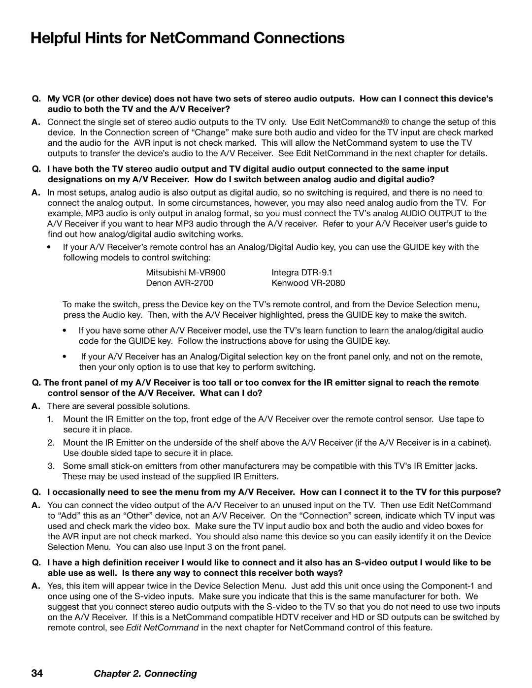 Mitsubishi Electronics WD-62827 manual Helpful Hints for NetCommand Connections 