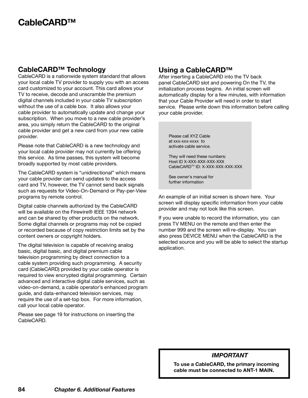 Mitsubishi Electronics WD-62827 manual CableCARD Technology, Using a CableCARD 