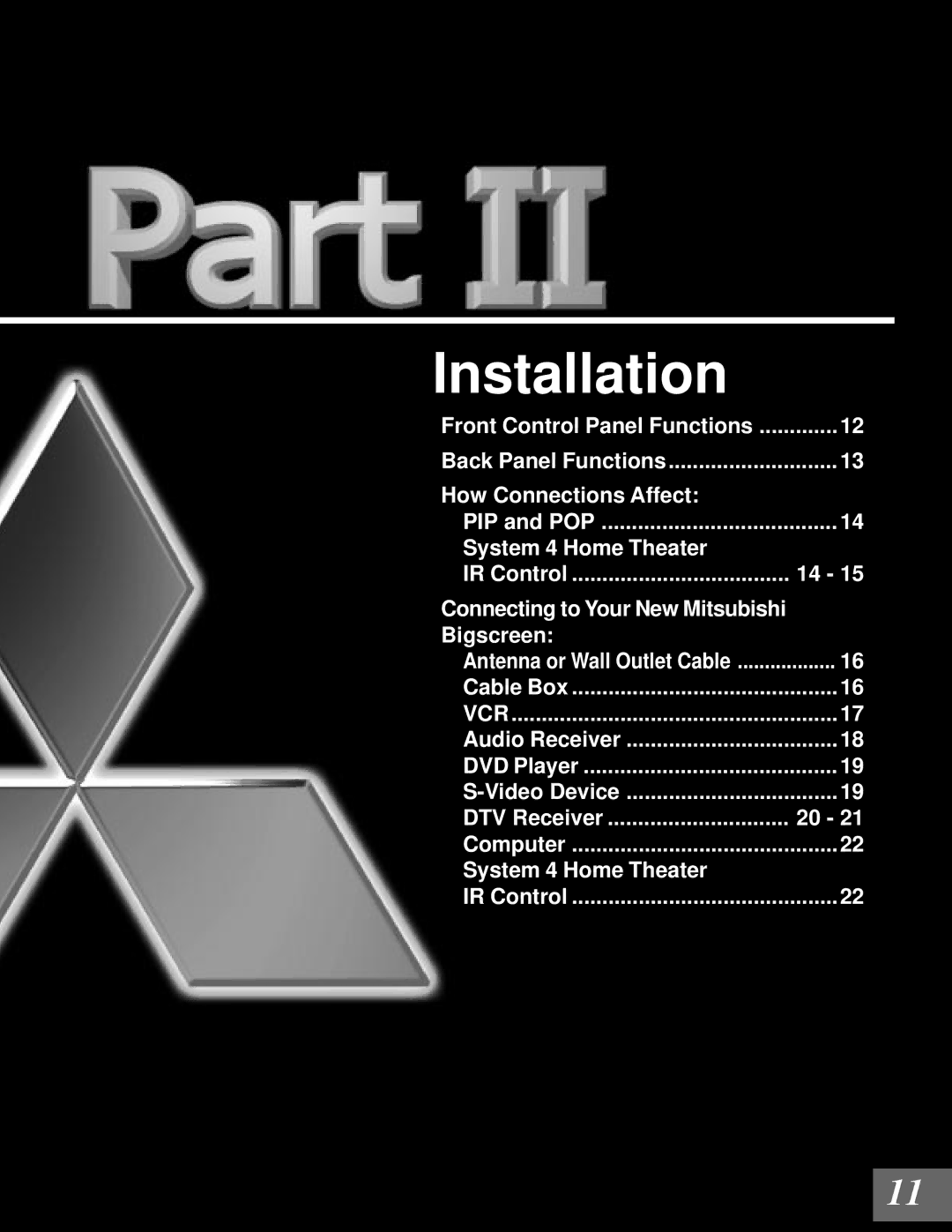 Mitsubishi Electronics WD-65000 manual Installation 