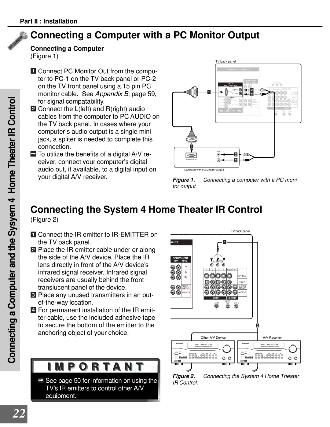 Mitsubishi Electronics WD-65000 manual Connecting a Computer with a PC Monitor Output, Home Theater 