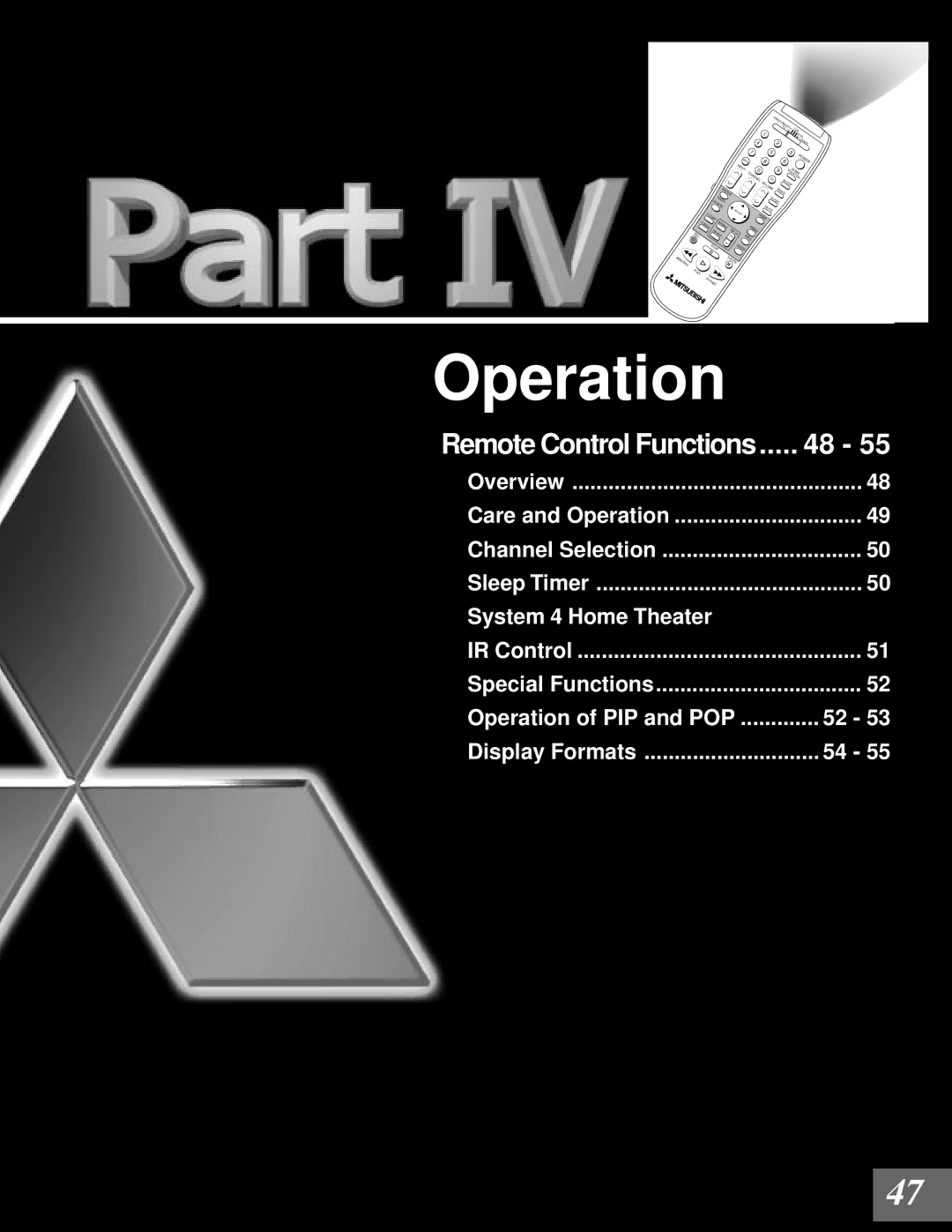 Mitsubishi Electronics WD-65000 manual Operation 