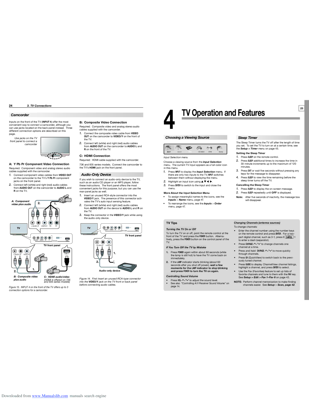 Mitsubishi Electronics WD-73736, WD-65835, WD-60735, WD-65736, WD-65735, WD-73735, WD-73835 manual Camcorder, Audio-Only Device 