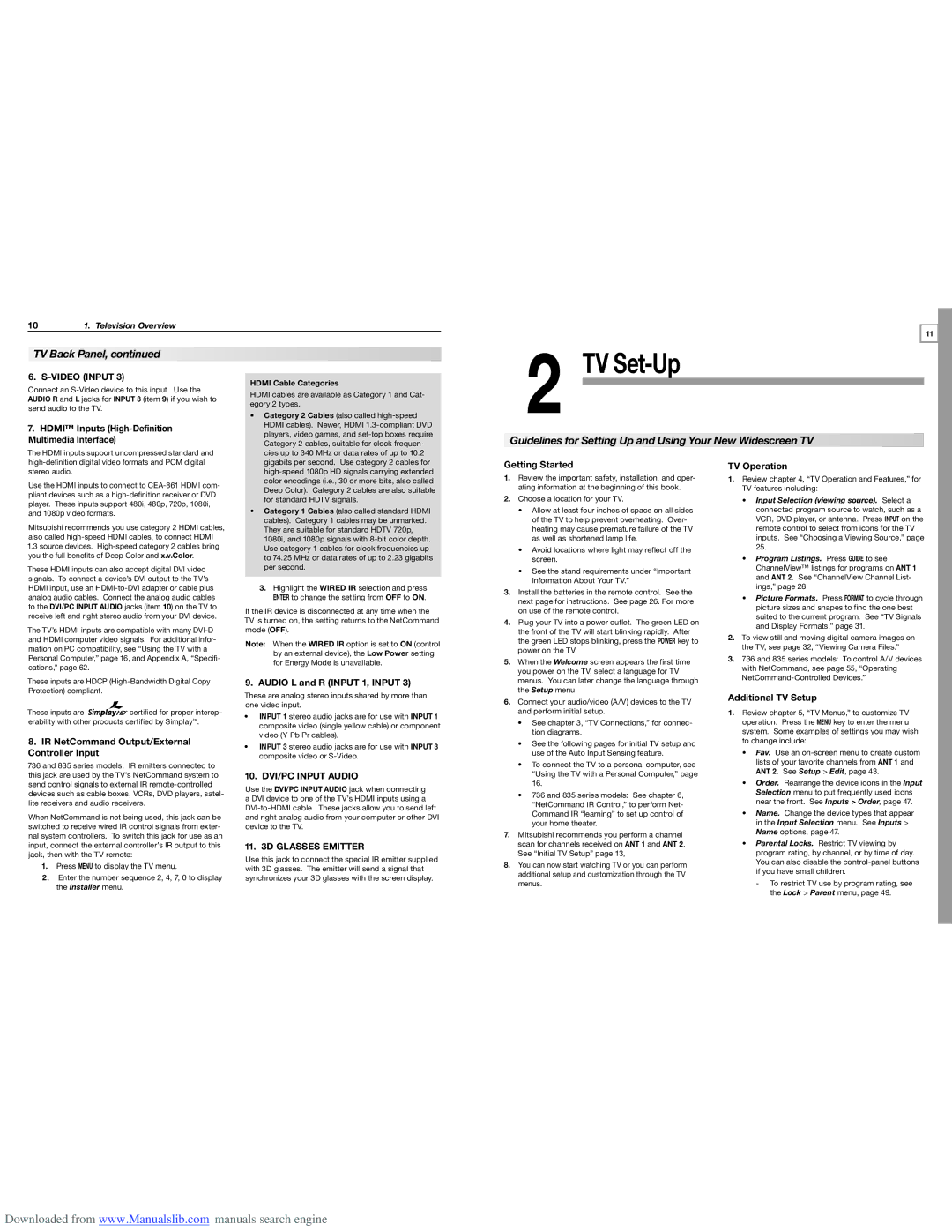 Mitsubishi Electronics WD-73736, WD-65835, WD-60735, WD-65736 Guidelines for Setting Up and Using Your New Widescreen TV 