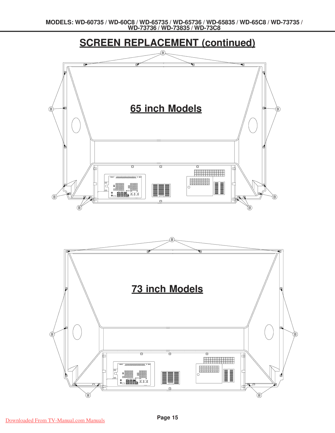 Mitsubishi Electronics WD-52527, WD-65835, WD-60C8, WD-60735, WD-65736, WD-65C8, WD-65735 Screen Replacement Inch Models 