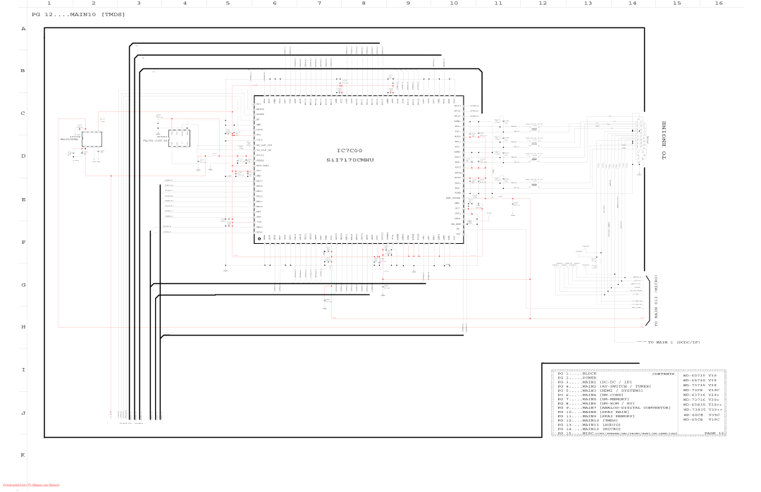 Mitsubishi Electronics WD-60735, WD-65835 PG 12....MAIN10 Tmds, IC7C00, SiI7170CMHU, STEREO-SYNCTO Main 1 DCDC/IF, RE6 