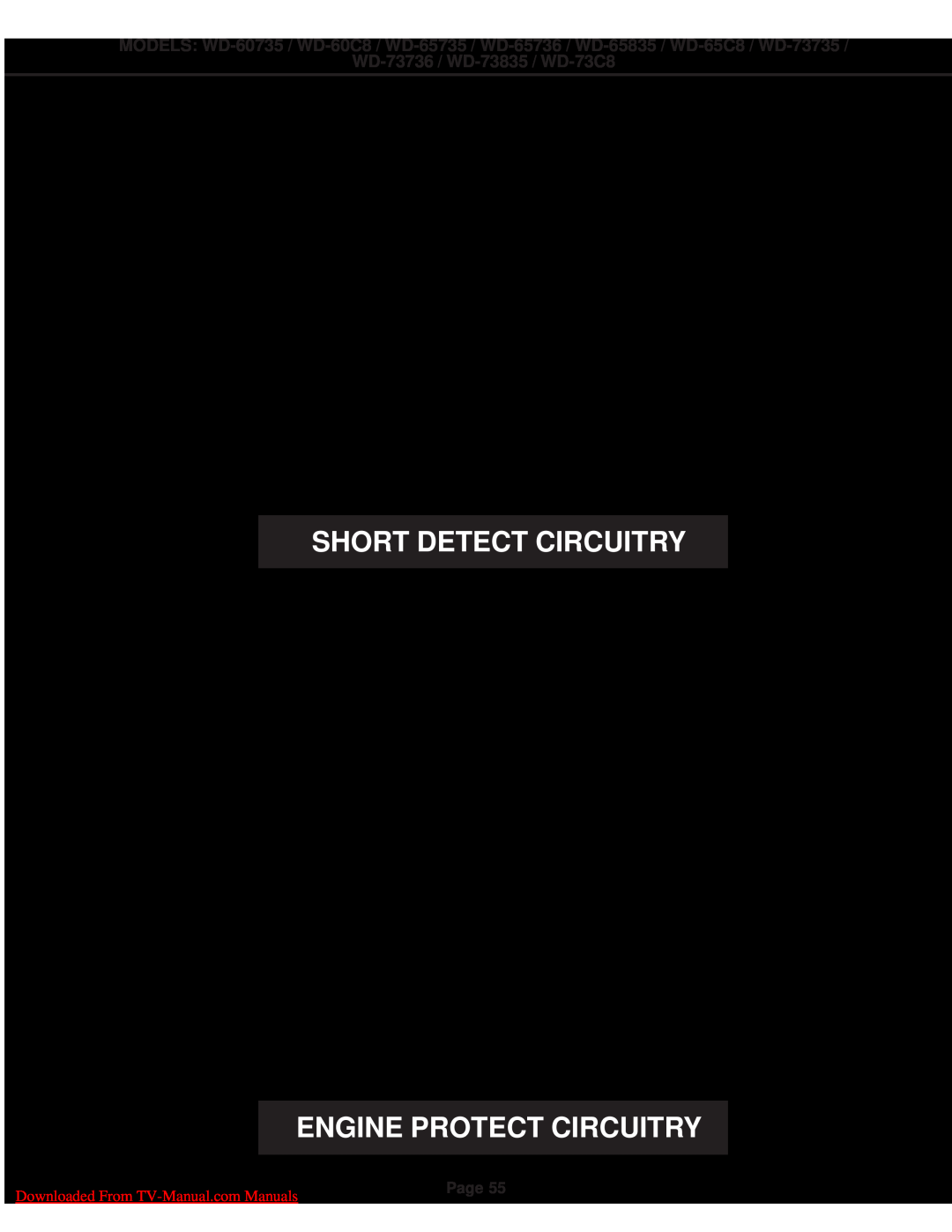 Mitsubishi Electronics WD-65835 Short Detect Circuitry Engine Protect Circuitry, WD-73736 / WD-73835 / WD-73C8, Page 