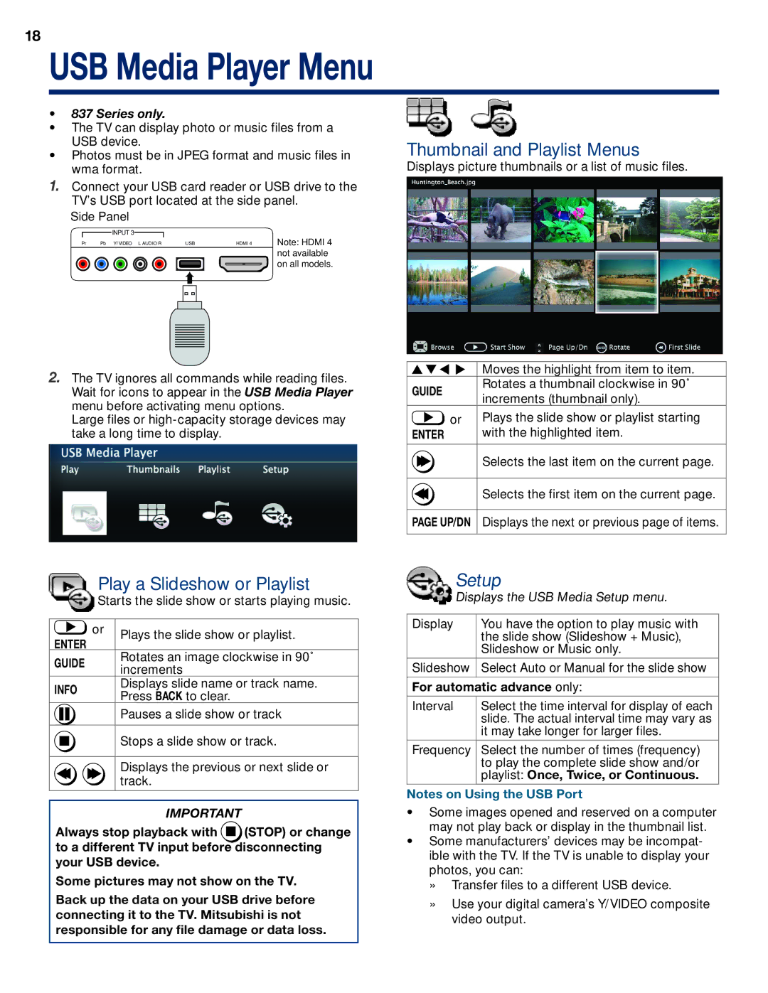 Mitsubishi Electronics WD-73837 manual Enter, For automatic advance only, Playlist Once, Twice, or Continuous 