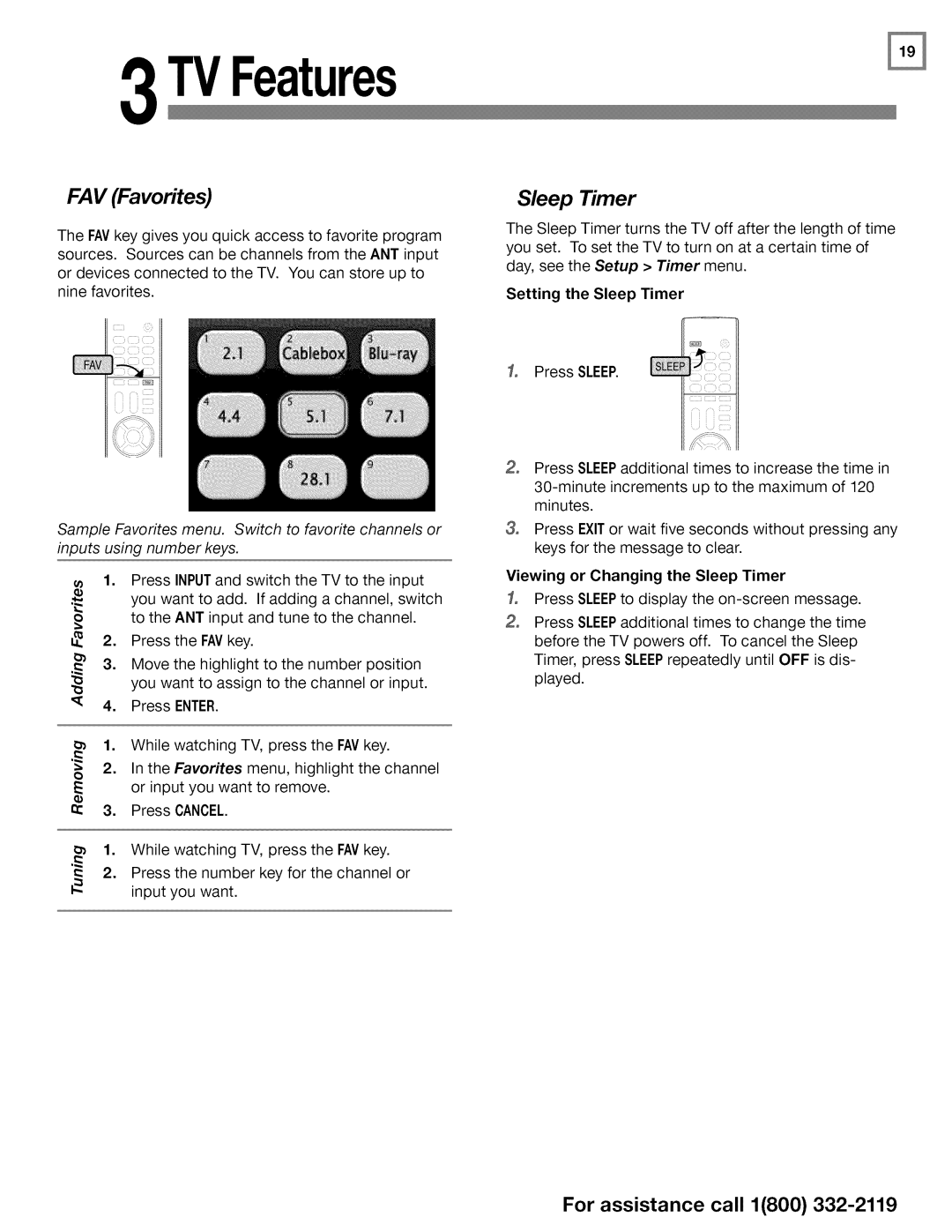 Mitsubishi Electronics WD-73C1, WD-73CA1 FAV Favorites, Setting the Sleep Timer, Viewing or Changing the Sleep Timer 