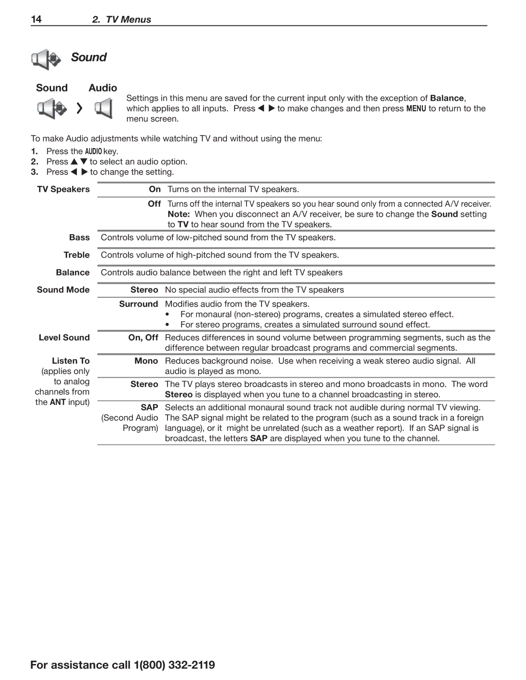 Mitsubishi Electronics WD-73CA1, WD-73C11 manual Sound Audio 