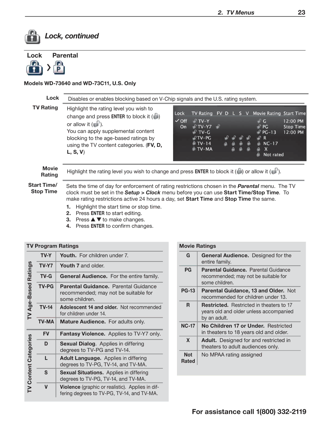 Mitsubishi Electronics WD-73C11, WD-73CA1 manual Lock Parental 