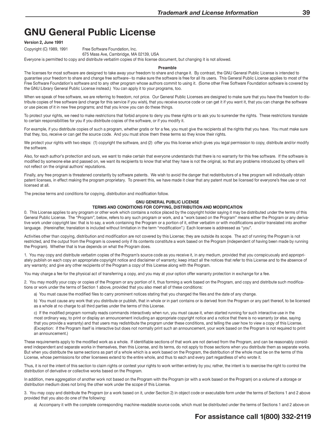 Mitsubishi Electronics WD-73C11, WD-73CA1 manual GNU General Public License 