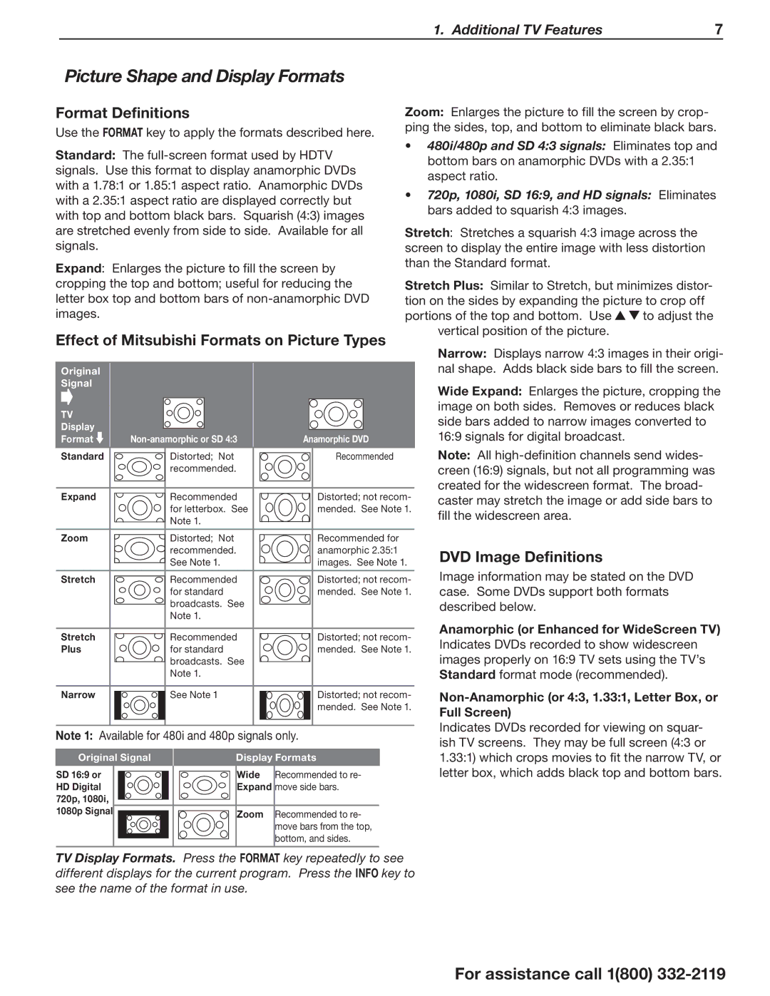 Mitsubishi Electronics WD-73C11, WD-73CA1 Picture Shape and Display Formats, Format Definitions, DVD Image Definitions 