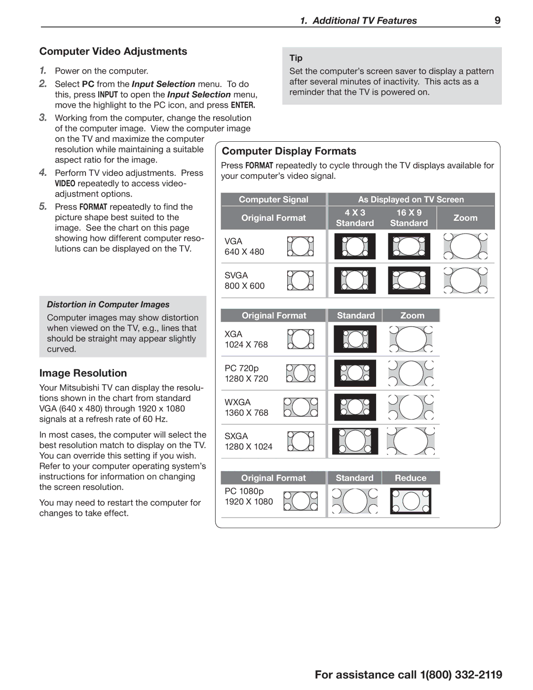 Mitsubishi Electronics WD-73C11, WD-73CA1 manual Computer Video Adjustments, Image Resolution, Distortion in Computer Images 