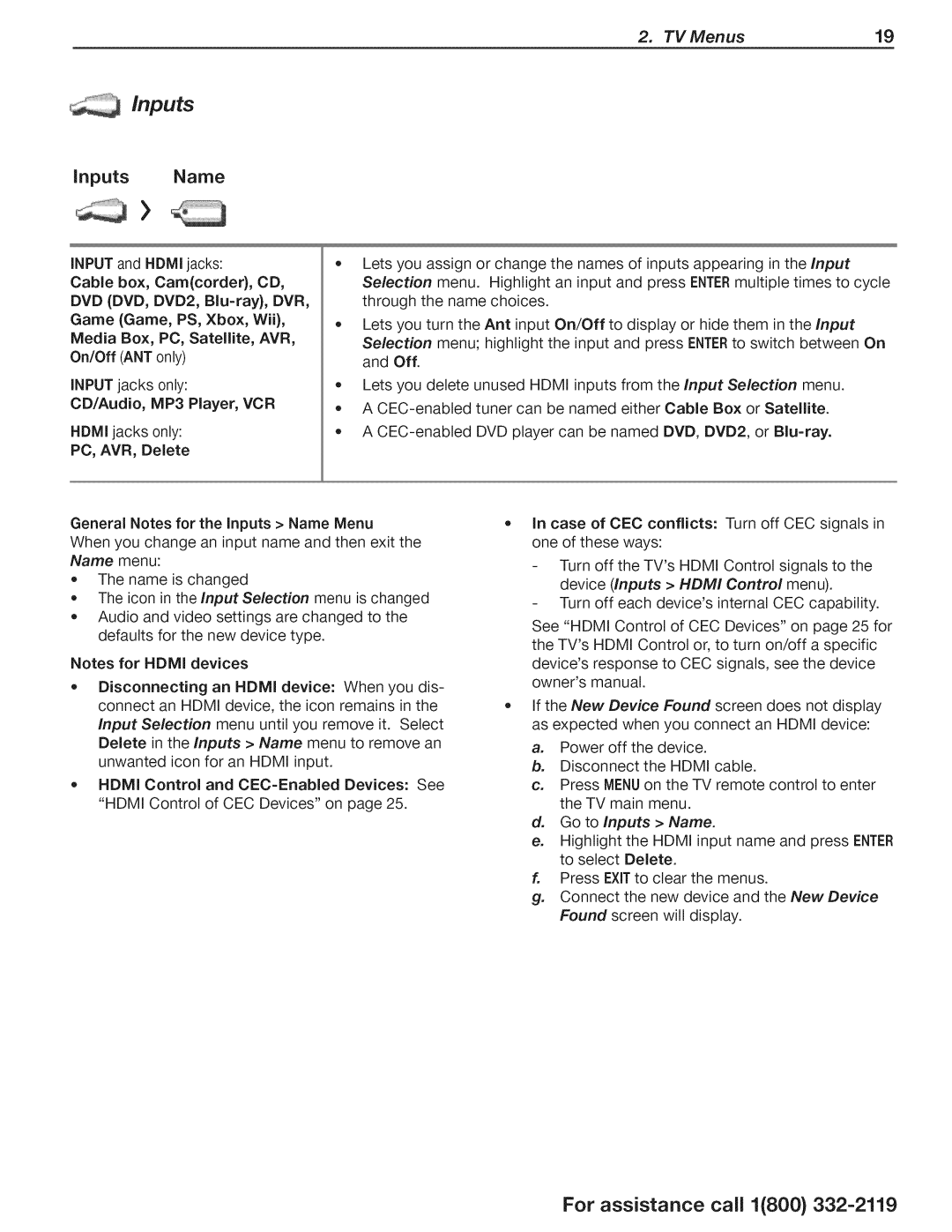 Mitsubishi Electronics WD-73CLL manual From the Input Selection, PC, AVR, Delete, Go to Inputs Name 