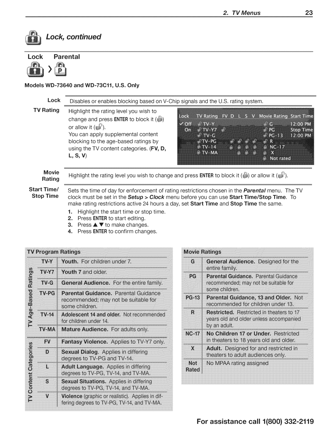 Mitsubishi Electronics WD-73CLL manual Lock Parental, Movie 