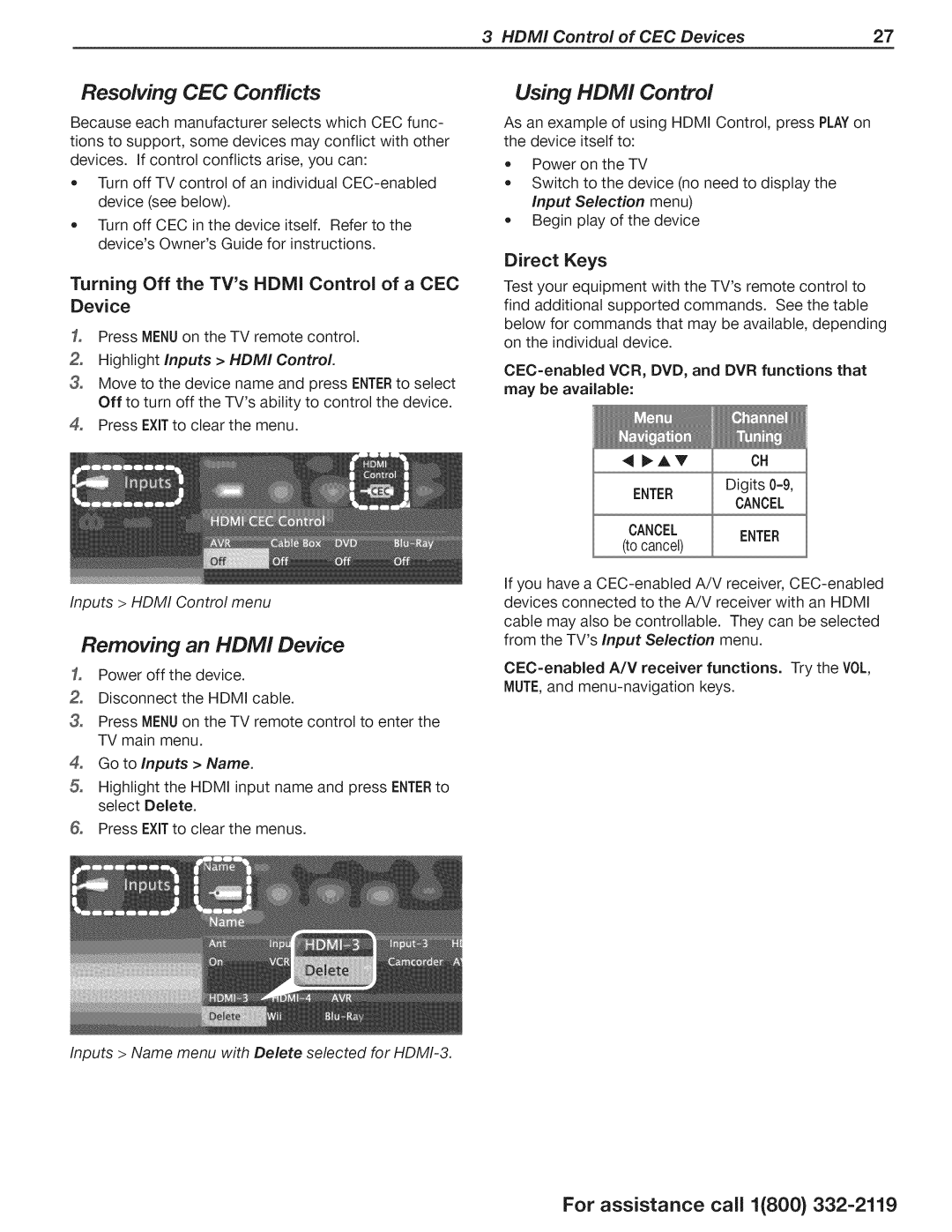 Mitsubishi Electronics WD-73CLL manual Resolving CEC Conflicts, Removing an HDM! Device, Using HDM! Control 