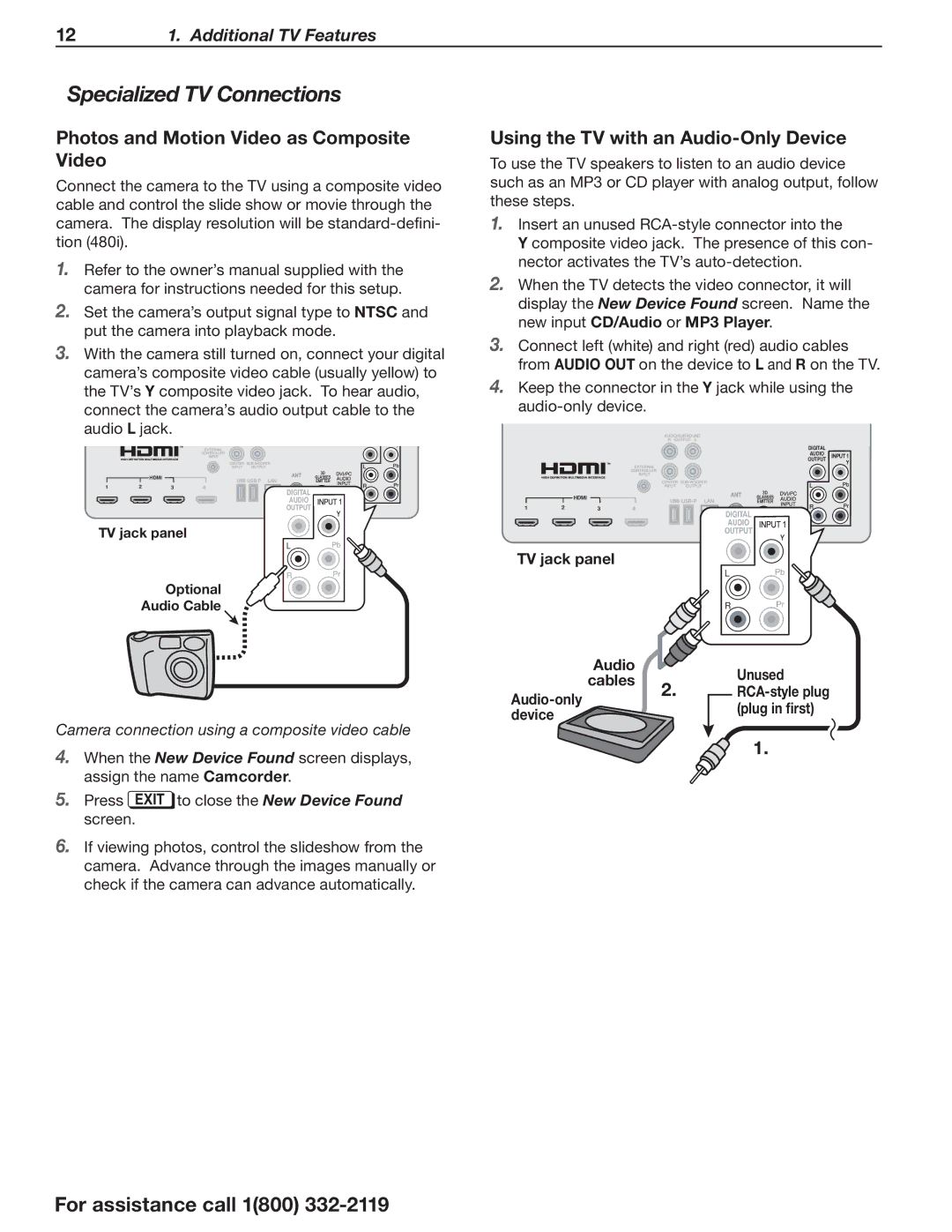 Mitsubishi Electronics WD-82CB1, WD-73740 Specialized TV Connections, Photos and Motion Video as Composite Video, Device 