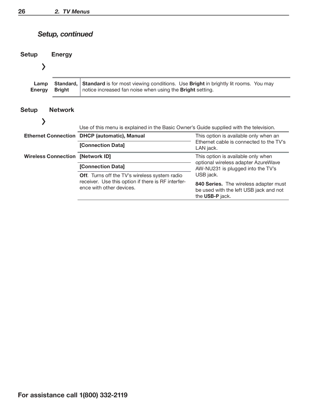 Mitsubishi Electronics 840 SERIES, WD-82CB1, WD-73740 manual Setup Energy, Setup Network 