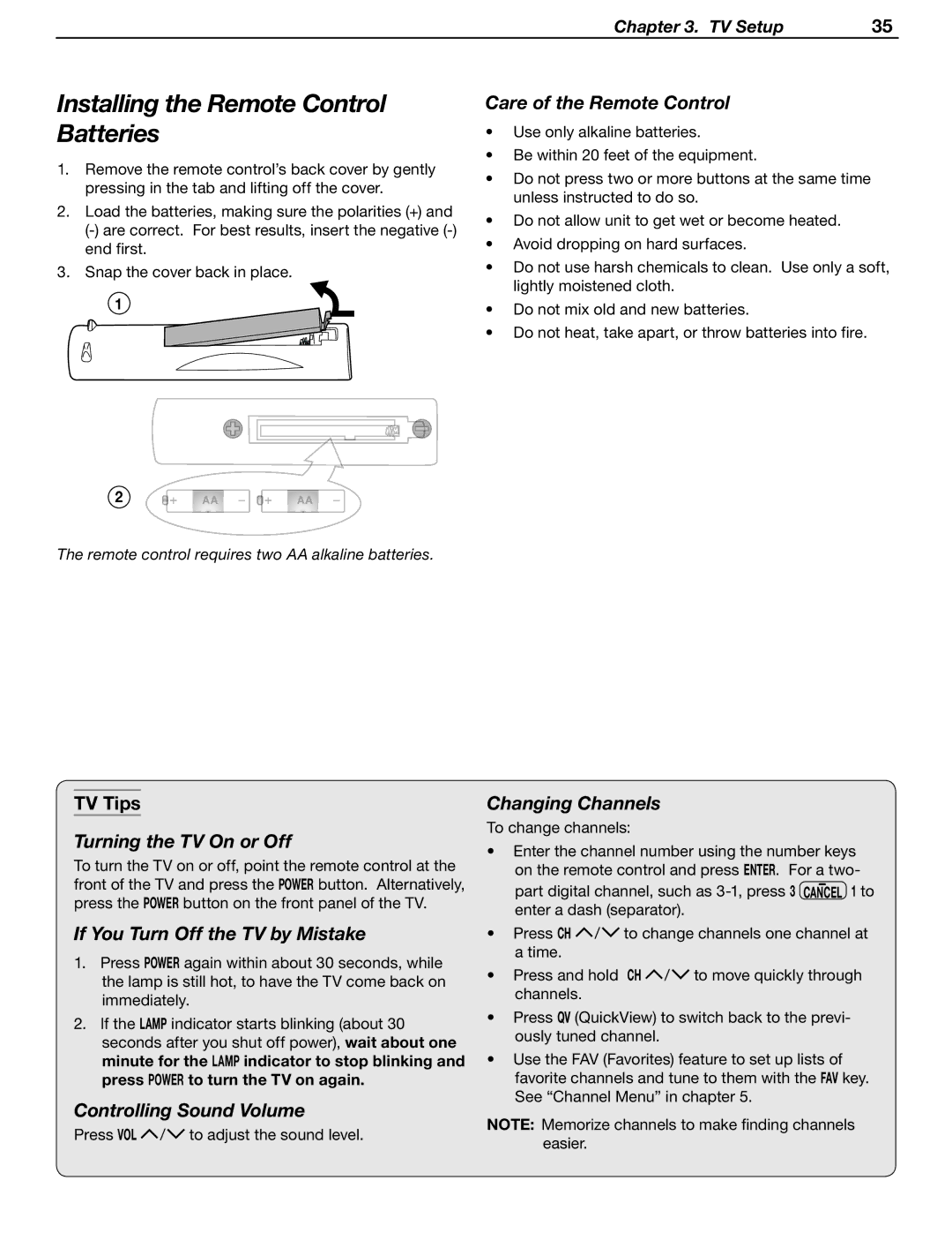 Mitsubishi Electronics WD-Y57aa manual Installing the Remote Control Batteries 