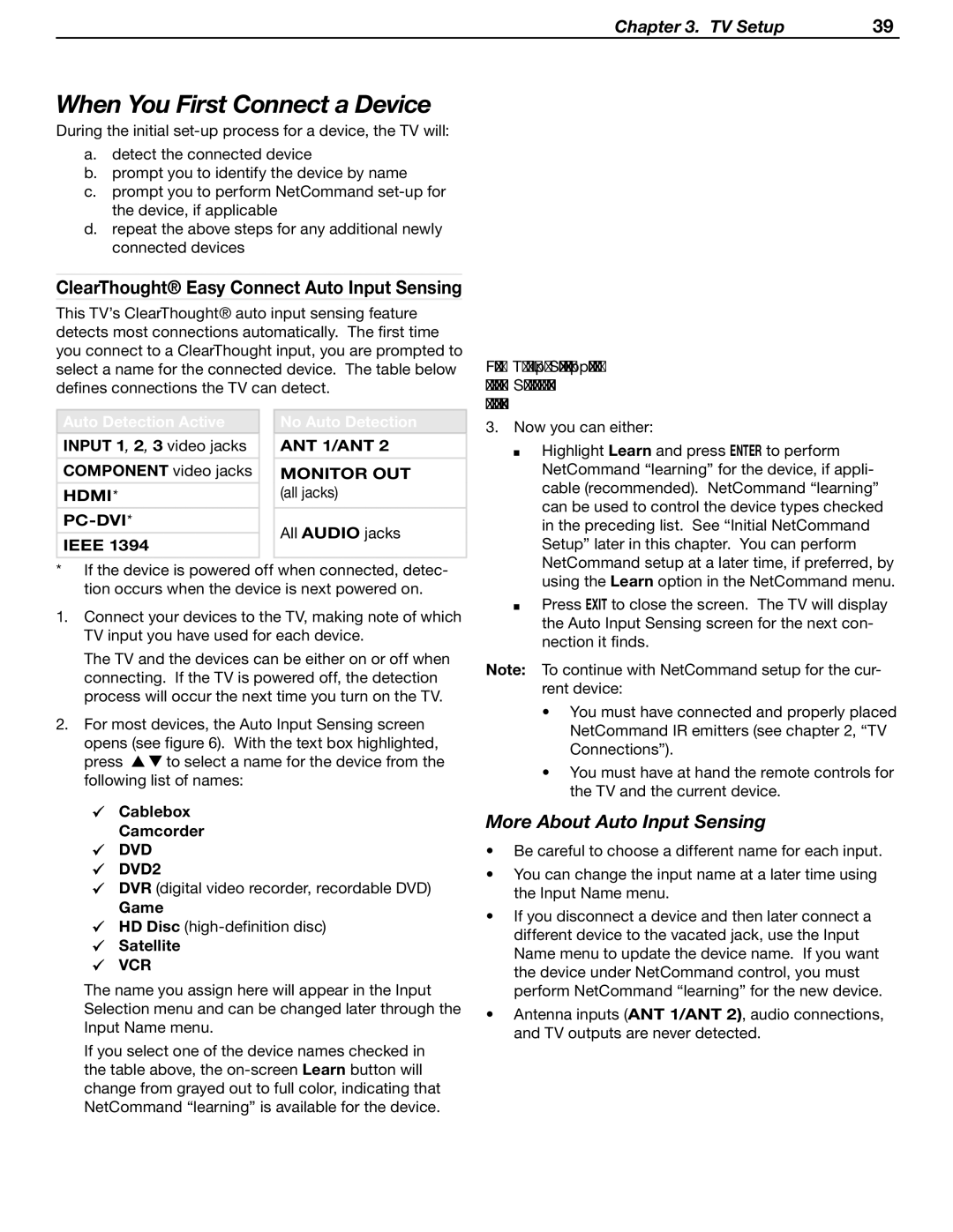 Mitsubishi Electronics WD-Y57aa manual When You First Connect a Device, More About Auto Input Sensing 