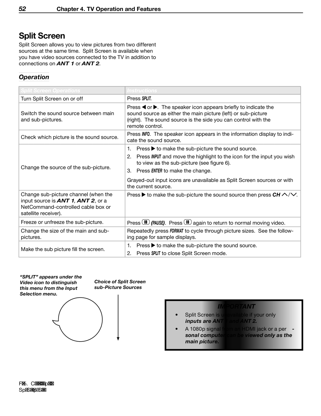 Mitsubishi Electronics WD-Y57aa manual Split Screen Operations Instructions, Pause. Press 