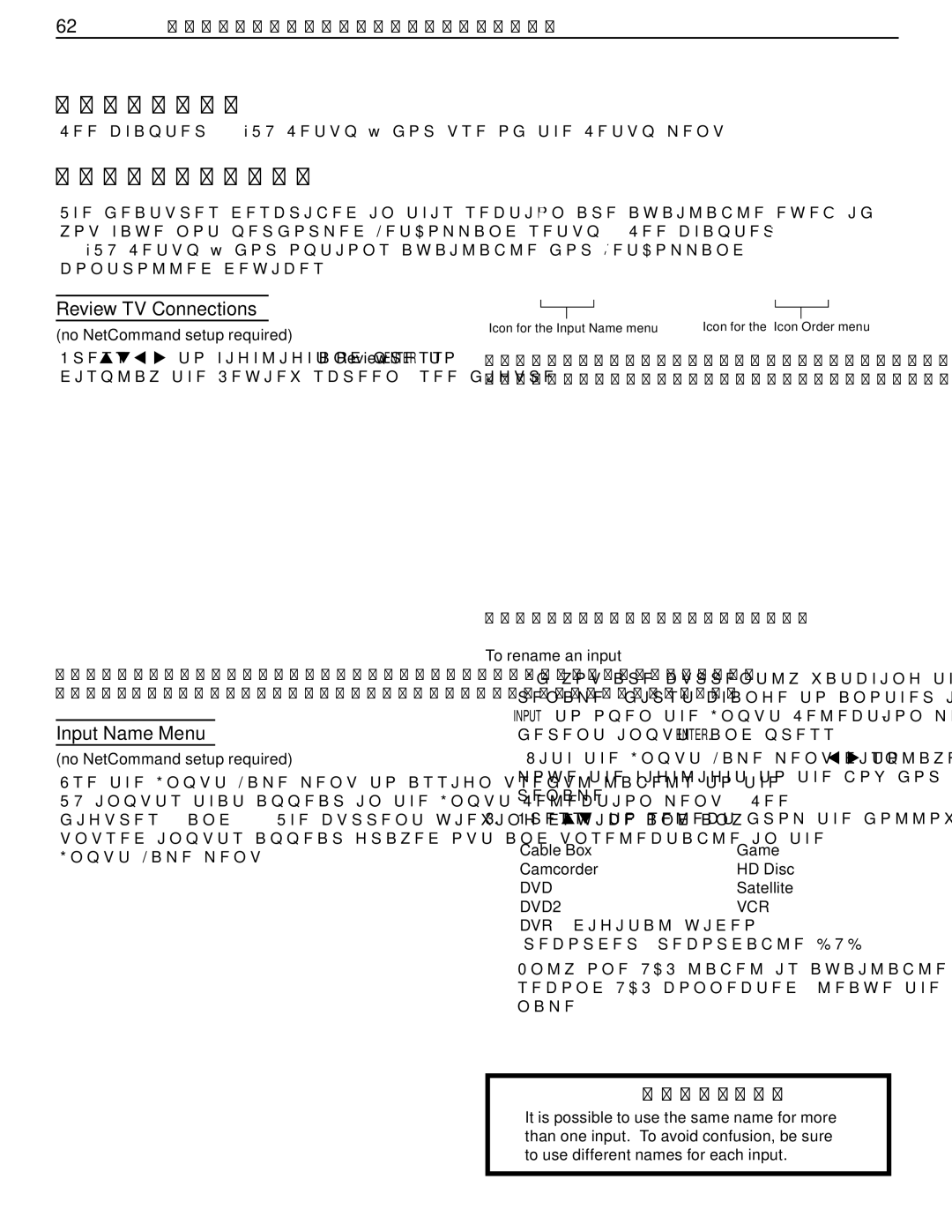 Mitsubishi Electronics WD-Y57aa manual Input Name Menu, Dvd, DVD2 VCR 