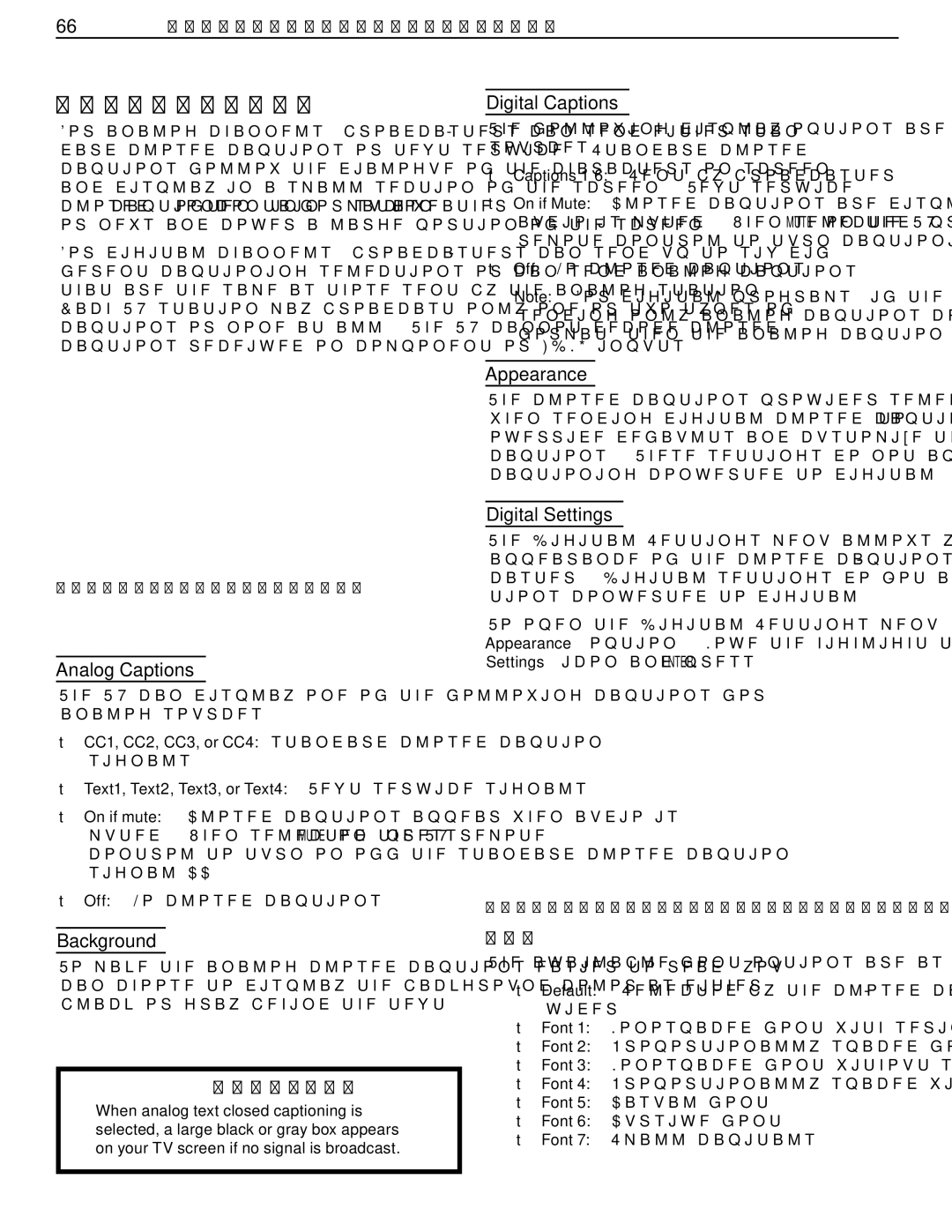 Mitsubishi Electronics WD-Y57aa manual Captions Menu, Font 