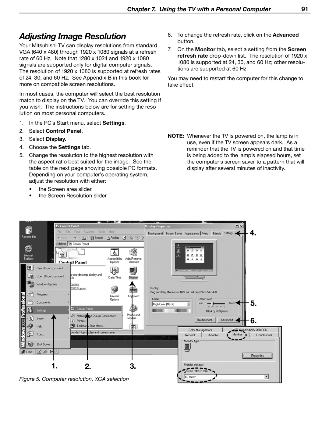 Mitsubishi Electronics WD-Y57aa manual Adjusting Image Resolution, Select Control Panel 