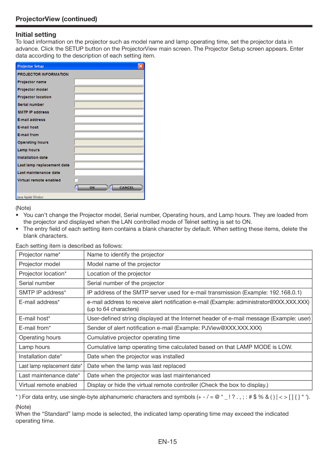 Mitsubishi Electronics WD3300U user manual ProjectorView Initial setting, EN-15 