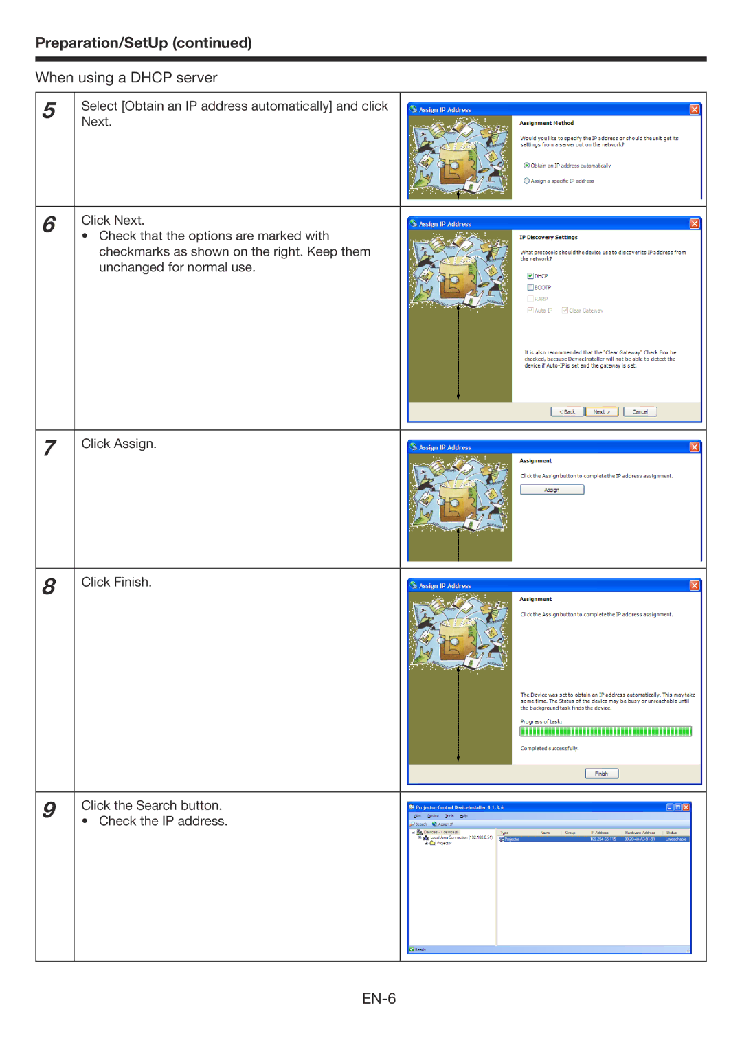 Mitsubishi Electronics WD3300U user manual When using a Dhcp server, EN-6 