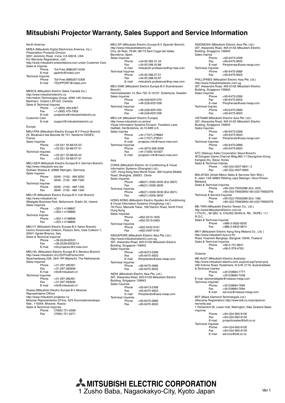 Mitsubishi Electronics WD510U-G user manual Mitsubishi Electric Corporation 