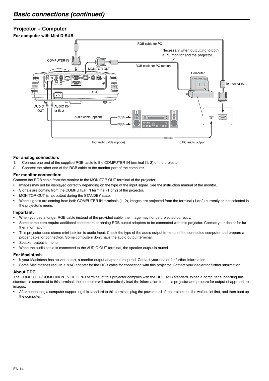 Mitsubishi Electronics XD600U-G, WD620U-G user manual Projector + Computer 