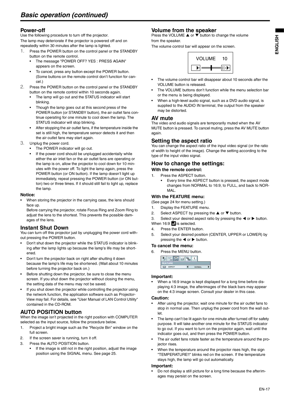 Mitsubishi Electronics WD620U-G, XD600U-G user manual Basic operation 