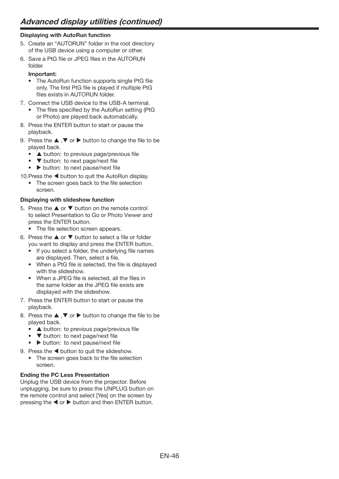 Mitsubishi Electronics WD720U, XD700U user manual Displaying with AutoRun function, Displaying with slideshow function 